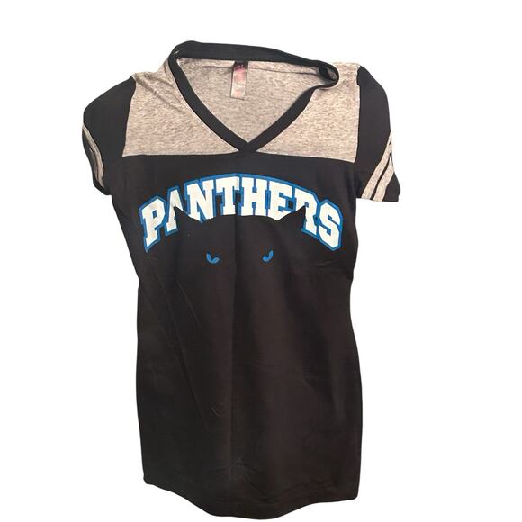 District Tops - Carolina Panthers NFL Women’s XS Shirt With Panther‎ Head Black Gray Blue White